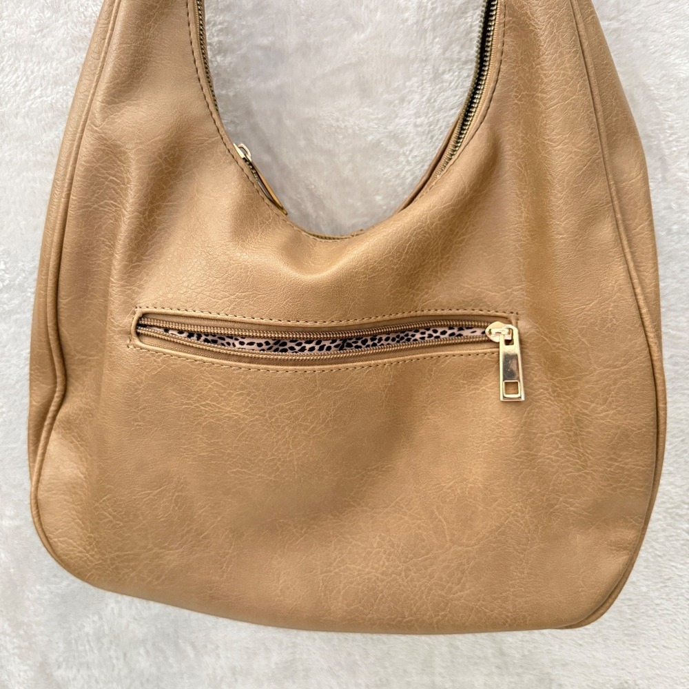 Woven Hobo Bag Tan Faux Leather Shoulder Bag Tassel Accent Boho - Picture 3 of 10